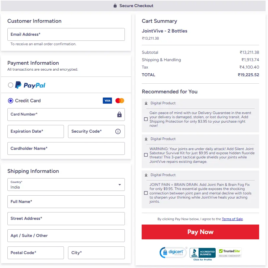 JointVive Checkout Page